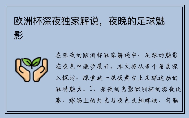 欧洲杯深夜独家解说，夜晚的足球魅影